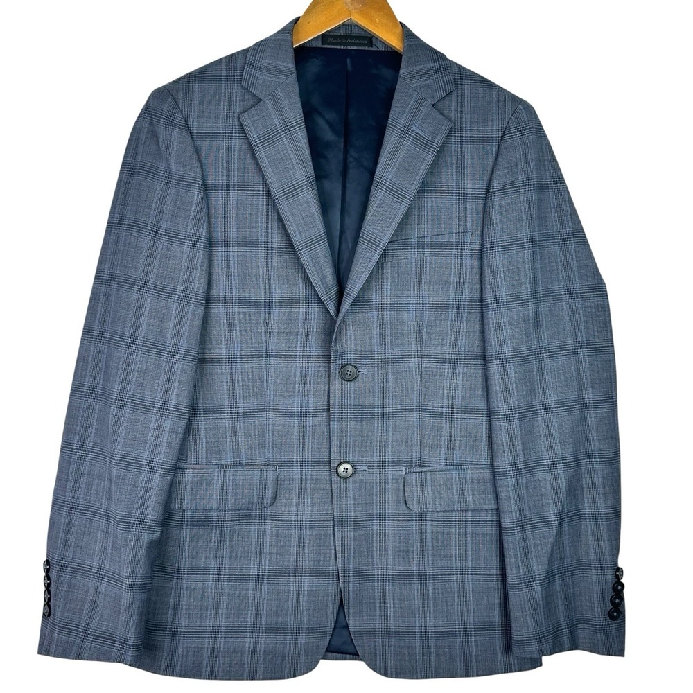 Calvin Klein Mens Sport Coat 36S Gray Plaid Wool Blend Blazer Jacket Two Button